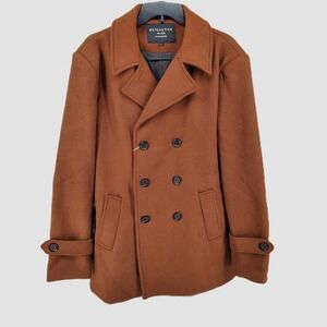 Matchstick Mens Size L Wool Blend Double Breasted Pea Coat Brown AMTC-WB-010 New